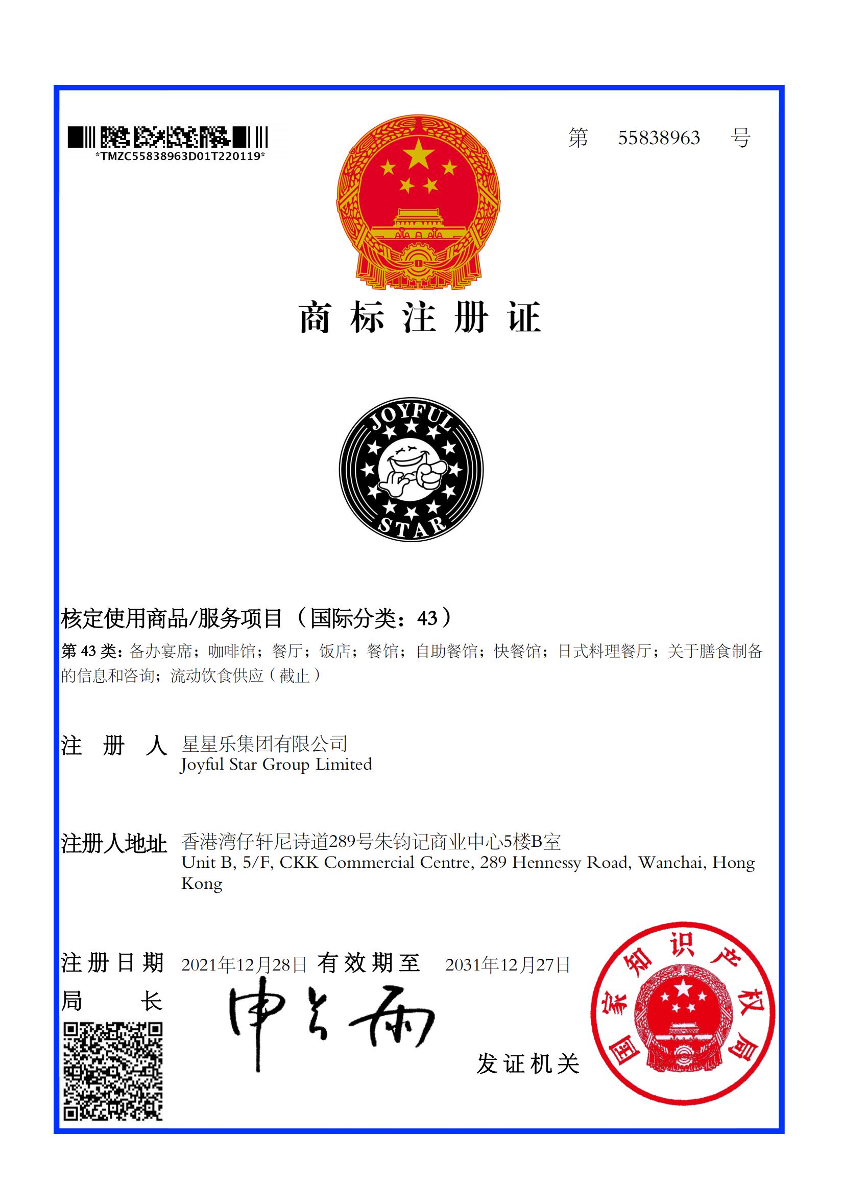 Trademark Registration Certificate